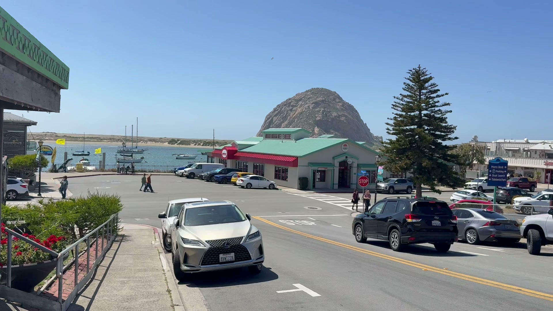 Morro Rock and the harbor at Morro Bay, California